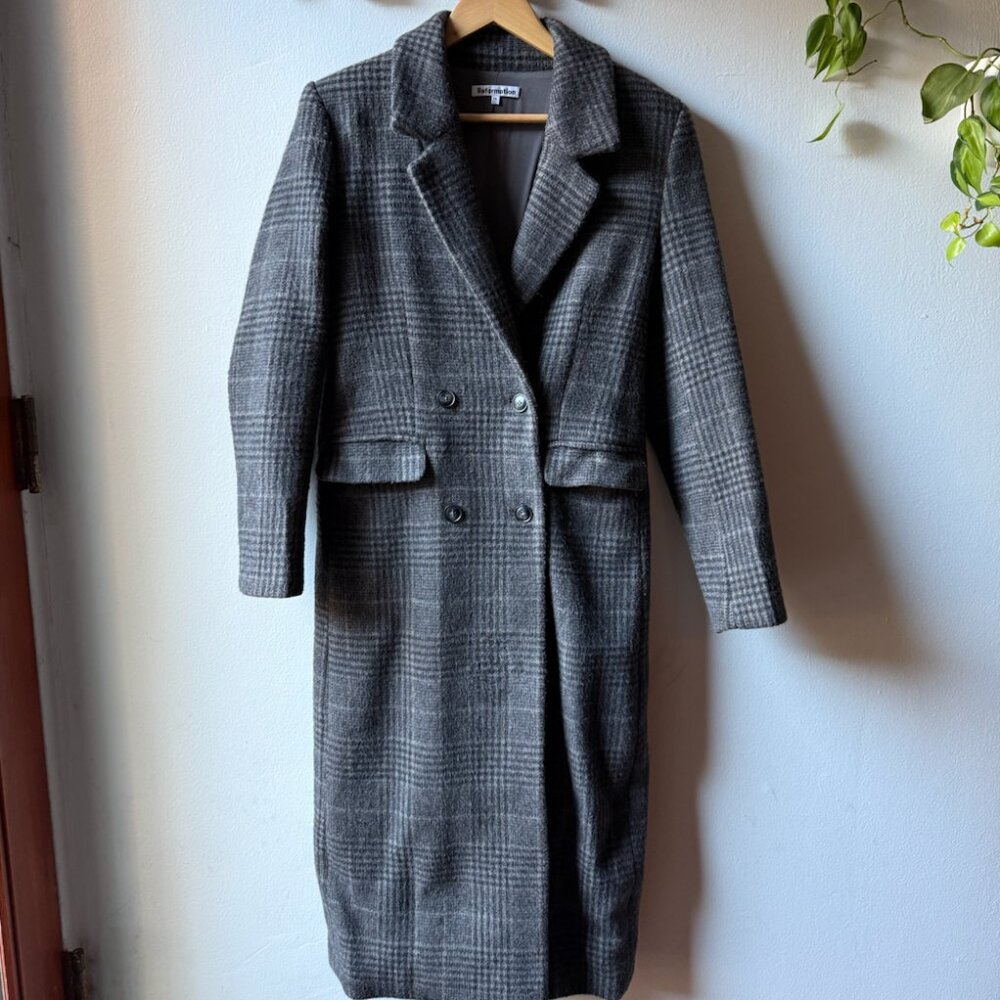 Reformation Baker Coat in Brown Plaid (Size: S)
